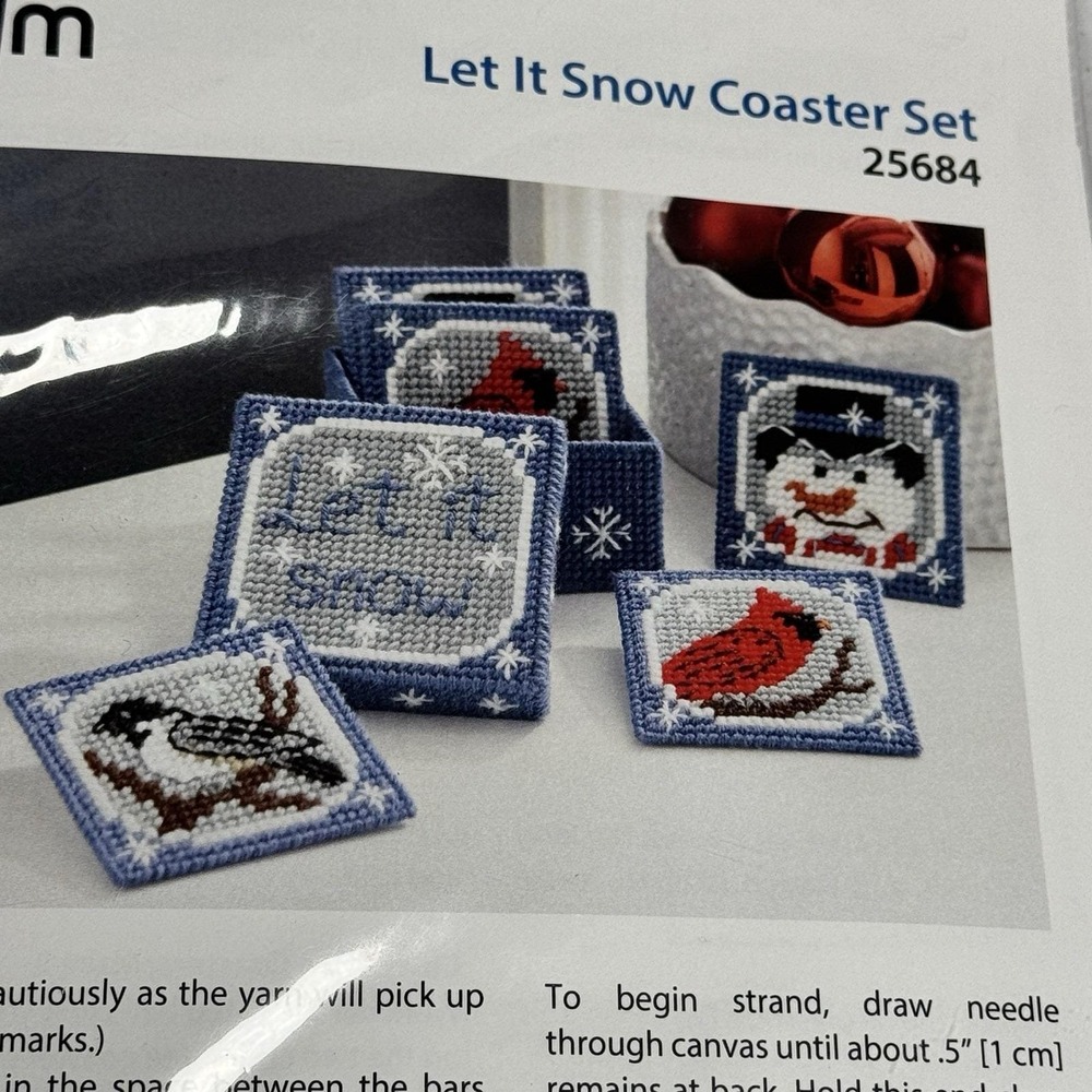 Mary Maxim Let It Snow Coasters & Holder Plastic Canvas Cross Stitch Kit 25684